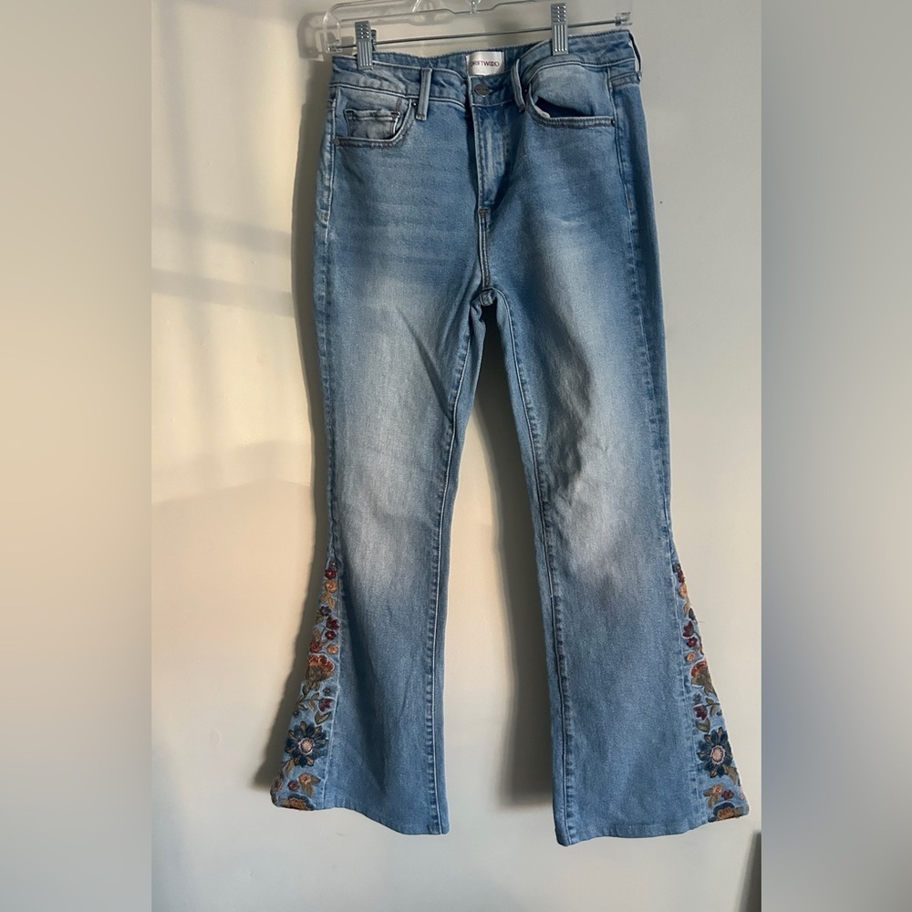 DRIFTWOOD x FREE PEOPLE | FARRAH FLORAL EMBROIDERED FLARE JEANS SIZE 26